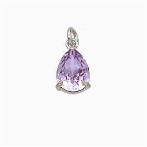 Purple Crystal Glass Teardrop Pendant Copper Platinum Plated, approx 6-8mm [FD21223]