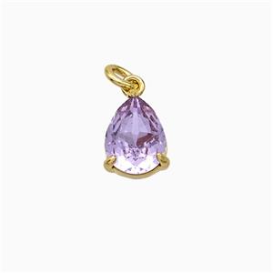 Purple Crystal Glass Teardrop Pendant Copper Gold Plated, approx 6-8mm [FD21224]