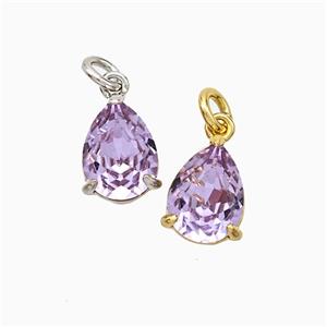 Purple Crystal Glass Teardrop Pendant Copper Mixed, approx 6-8mm [FD21225]