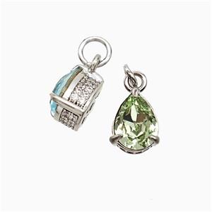 Copper Teardrop Pendant Pave Zirconia Green Crystal Glass Platinum Plated, approx 7-8mm [FD21227]