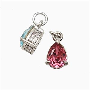 Copper Teardrop Pendant Pave Zirconia Pink Crystal Glass Platinum Plated, approx 7-8mm [FD21228]