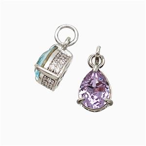 Copper Teardrop Pendant Pave Zirconia Lavender Crystal Glass Platinum Plated, approx 7-8mm [FD21229]