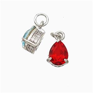 Copper Teardrop Pendant Pave Zirconia Red Crystal Glass Platinum Plated, approx 7-8mm [FD21230]