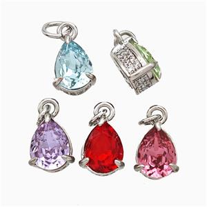 Copper Teardrop Pendant Pave Zirconia Crystal Glass Platinum Plated Mixed, approx 7-8mm [FD21231]