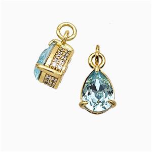 Copper Teardrop Pendant Pave Zirconia Aqua Crystal Glass Gold Plated, approx 7-8mm [FD21232]