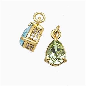 Copper Teardrop Pendant Pave Zirconia Green Crystal Glass Gold Plated, approx 7-8mm [FD21233]