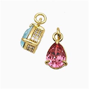 Copper Teardrop Pendant Pave Zirconia Pink Crystal Glass Gold Plated, approx 7-8mm [FD21234]