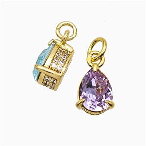 Copper Teardrop Pendant Pave Zirconia Lavender Crystal Glass Gold Plated, approx 7-8mm [FD21235]