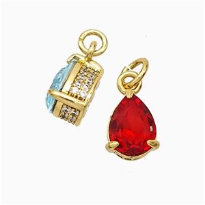 Copper Teardrop Pendant Pave Zirconia Red Crystal Glass Gold Plated, approx 7-8mm [FD21236]