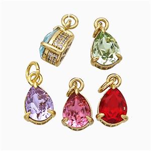 Copper Teardrop Pendant Pave Zirconia Crystal Glass Gold Plated Mixed, approx 7-8mm [FD21237]
