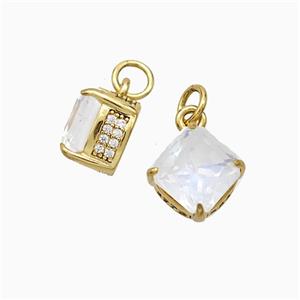 Copper Square Pendant Pave Zirconia White Crystal Glass Gold Plated, approx 8-11mm [FD21239]