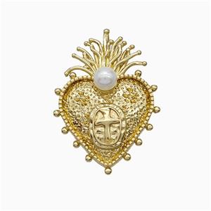 Copper Heart Pendant Pave Pearlized Resin Cross Gold Plated, approx 22-30mm [FD21252]