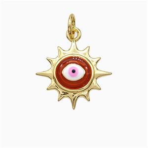 Copper Sun Eye Pendant Red Painted Gold Plated, approx 15mm [FD21254]