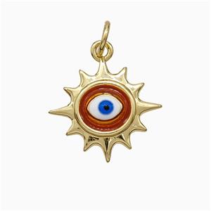 Copper Sun Eye Pendant Red Painted Gold Plated, approx 15mm [FD21255]