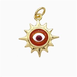 Copper Sun Eye Pendant Red Painted Gold Plated, approx 15mm [FD21257]