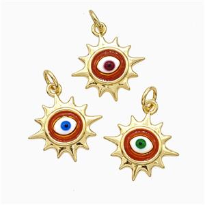 Copper Sun Eye Pendant Red Painted Gold Plated Mixed, approx 15mm [FD21258]
