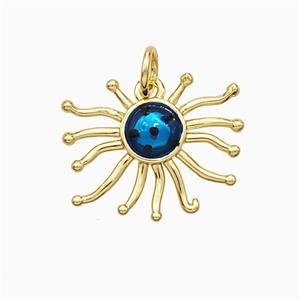 Copper Sun Pendant Blue Painted Gold Plated, approx 17mm [FD21259]