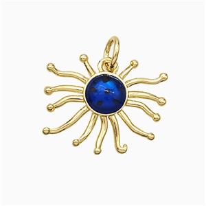 Copper Sun Pendant Blue Painted Gold Plated, approx 17mm [FD21260]