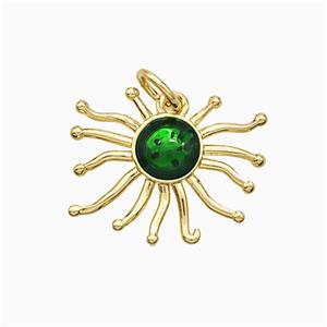 Copper Sun Pendant Green Painted Gold Plated, approx 17mm [FD21261]