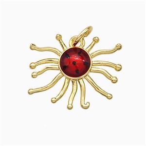 Copper Sun Pendant Red Painted Gold Plated, approx 17mm [FD21262]