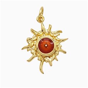 Copper Sun Pendant Red Painted Eye Gold Plated, approx 16-18mm [FD21264]