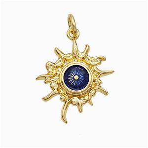 Copper Sun Pendant Blue Painted Eye Gold Plated, approx 16-18mm [FD21265]