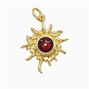 Copper Sun Pendant Darkred Painted Eye Gold Plated, approx 16-18mm [FD21266]
