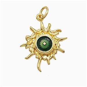 Copper Sun Pendant Green Painted Eye Gold Plated, approx 16-18mm [FD21267]