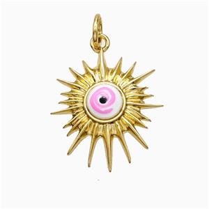 Copper Sun Pendant Pink Painted Eye Gold Plated, approx 16-18mm [FD21269]