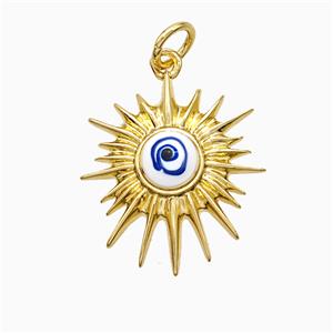 Copper Sun Pendant Blue Painted Eye Gold Plated, approx 16-18mm [FD21270]