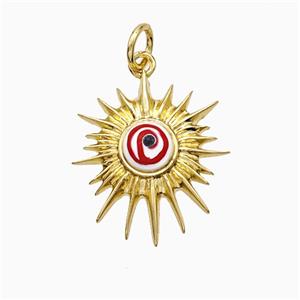Copper Sun Pendant Red Painted Eye Gold Plated, approx 16-18mm [FD21271]