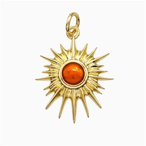 Copper Sun Pendant Orange Painted Gold Plated, approx 16-18mm [FD21272]
