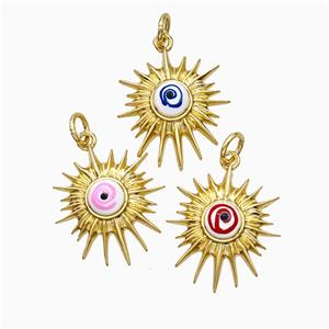 Copper Sun Pendant Painted Eye Gold Plated Mixed, approx 16-18mm [FD21273]