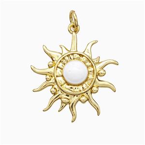 Copper Sun Pendant White Enamel Gold Plated, approx 20mm [FD21274]