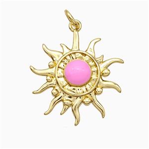 Copper Sun Pendant Pink Enamel Gold Plated, approx 20mm [FD21275]