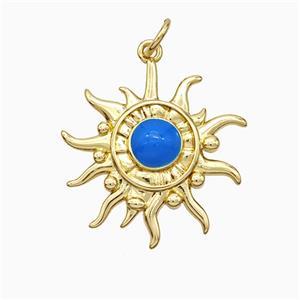 Copper Sun Pendant Blue Enamel Gold Plated, approx 20mm [FD21276]