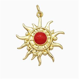 Copper Sun Pendant Red Enamel Gold Plated, approx 20mm [FD21277]
