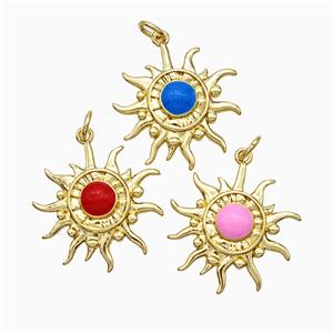 Copper Sun Pendant Enamel Gold Plated Mixed, approx 20mm [FD21278]