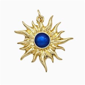Copper Sun Pendant Blue Painted Gold Plated, approx 24mm [FD21279]