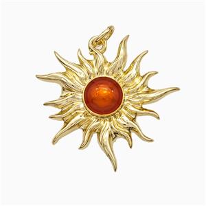 Copper Sun Pendant Orange Painted Gold Plated, approx 24mm [FD21280]