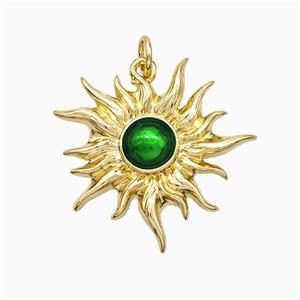 Copper Sun Pendant Green Painted Gold Plated, approx 24mm [FD21281]