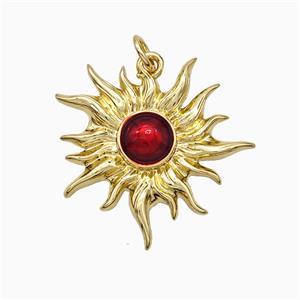 Copper Sun Pendant Red Painted Gold Plated, approx 24mm [FD21282]