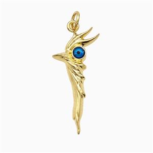 Walking Stick Charms Copper Pendant Blue Painted Evil Eye Gold Plated, approx 13-28mm [FD21290]
