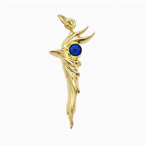 Walking Stick Charms Copper Pendant Blue Painted Evil Eye Gold Plated, approx 13-28mm [FD21291]