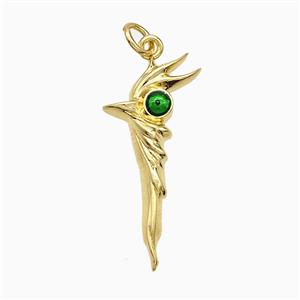 Walking Stick Charms Copper Pendant Green Painted Evil Eye Gold Plated, approx 13-28mm [FD21292]