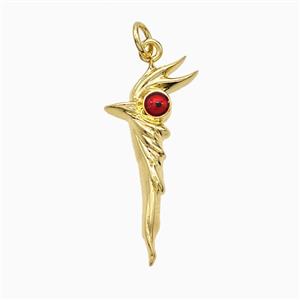 Walking Stick Charms Copper Pendant Red Painted Evil Eye Gold Plated, approx 13-28mm [FD21293]