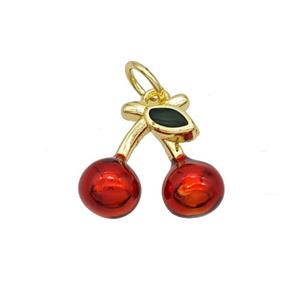 Copper Cherry Pendant Red Painted Gold Plated, approx 12-13mm [FD21298]