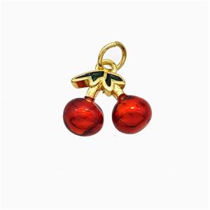 Copper Cherry Pendant Red Painted Gold Plated, approx 10-13mm [FD21299]