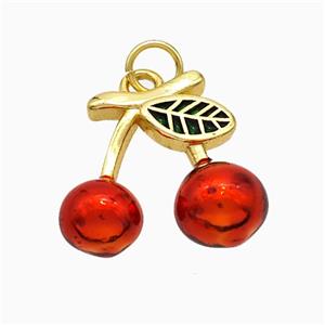 Copper Cherry Pendant Red Painted Gold Plated, approx 15-17mm [FD21300]