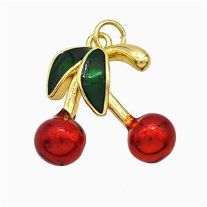 Copper Cherry Pendant Red Painted Gold Plated, approx 16-18mm [FD21301]